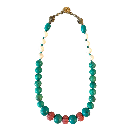Turquoise and Antique Carved Coral Necklace by Matthew Izzo