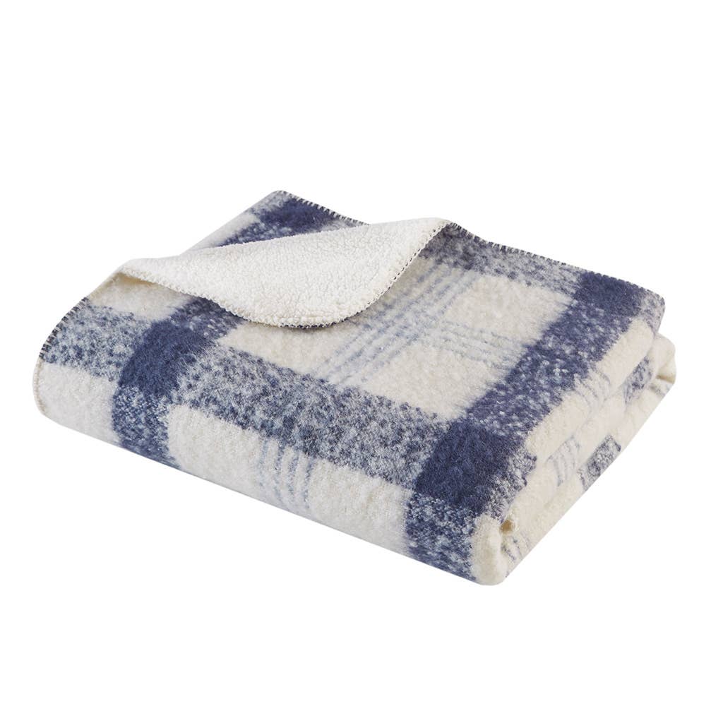 Plaid Catskills Blue Faux Mohair Sherpa Throw