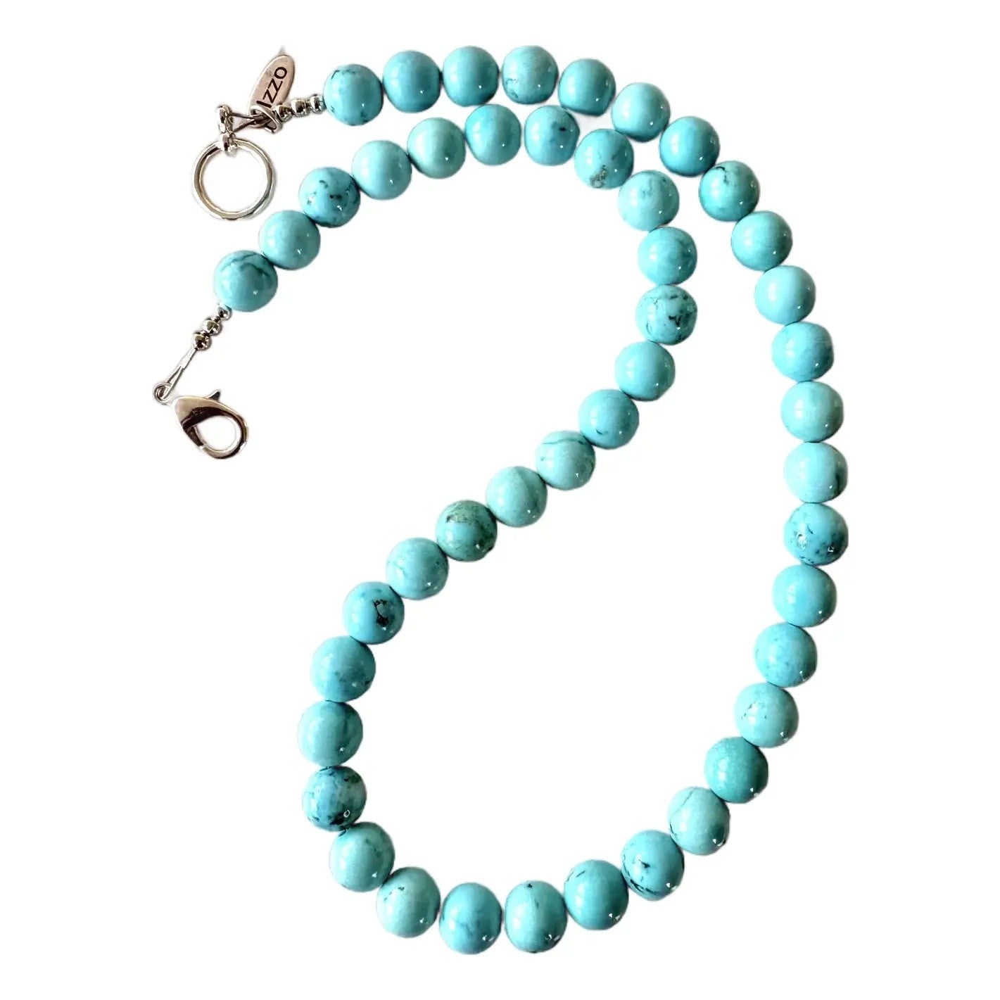 Turquoise Beaded Necklace With Silver Clasp 4mm Beads 17” Long