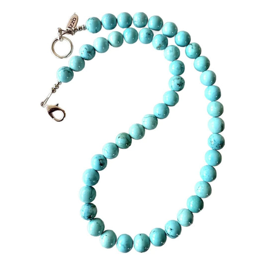 Turquoise Beaded Necklace With Silver Clasp 4mm Beads 17” Long