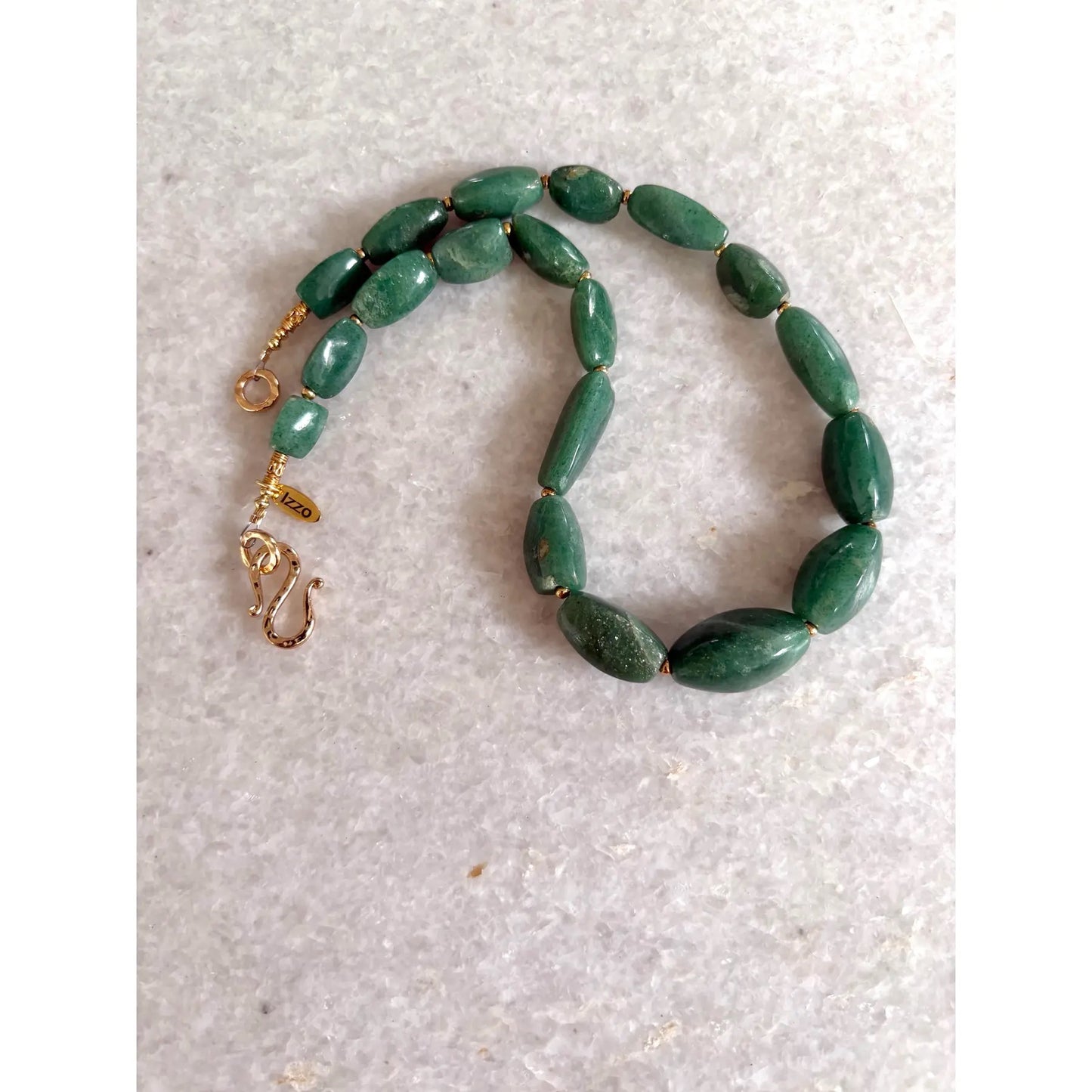rt Deco Green Aventurine Necklace With Gold Tone Clasp, by Matthew Izz
