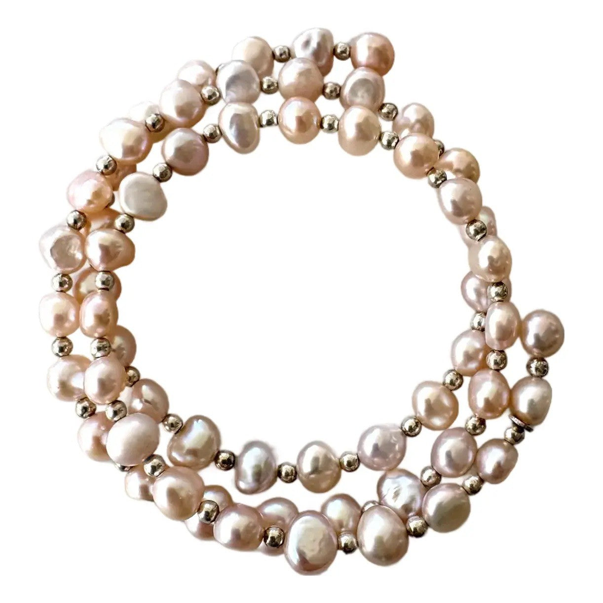 Freshwater Pearl and Silver Spacer Wrap Bracelet