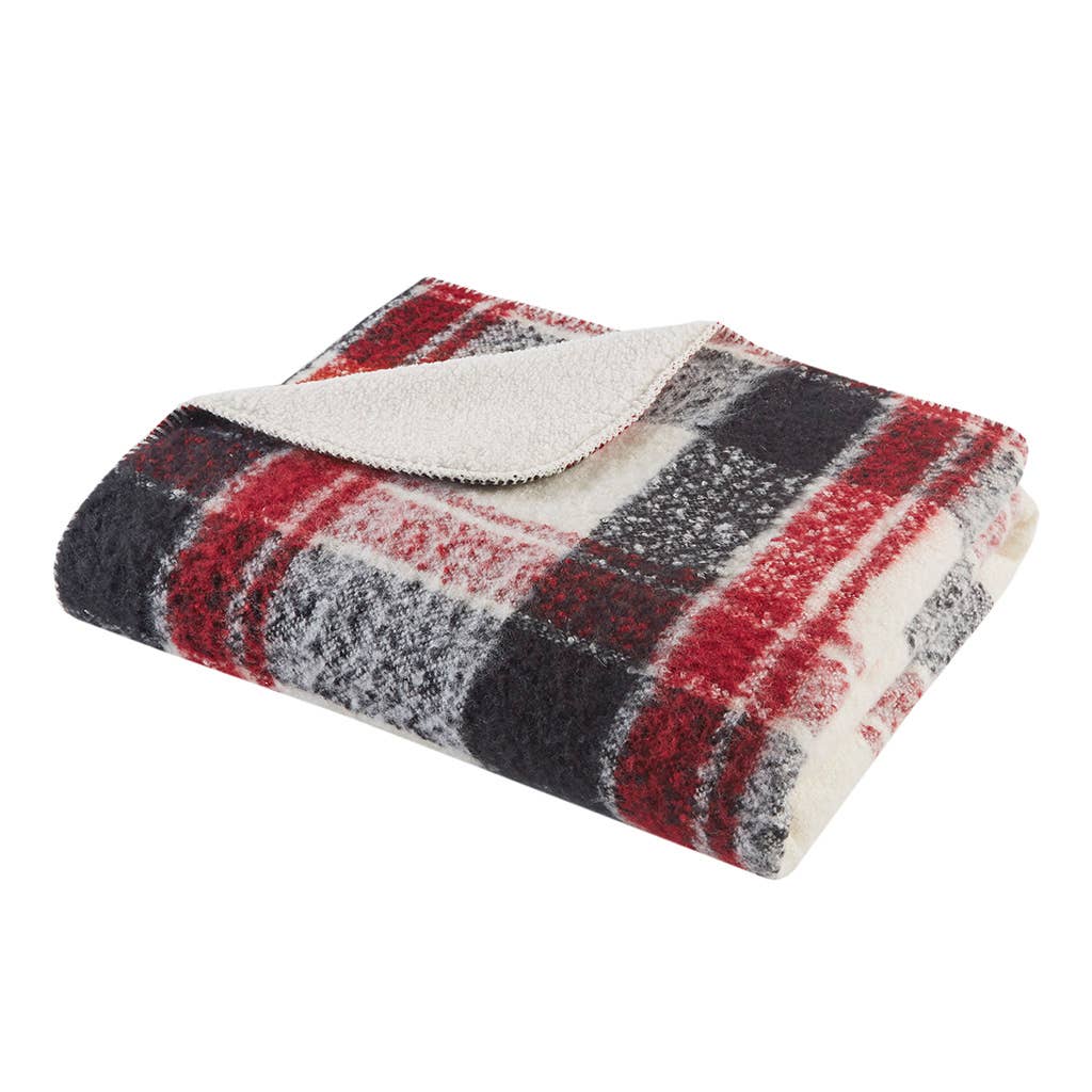 Plaid Catskills Red Faux Mohair Sherpa Throw