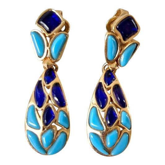 Trifari Gold Plated Mosaic Clip on Earrings