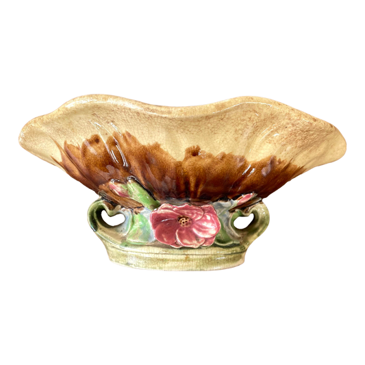 Vintage Majolica Seashell Pedestal Bowl With Flower Base