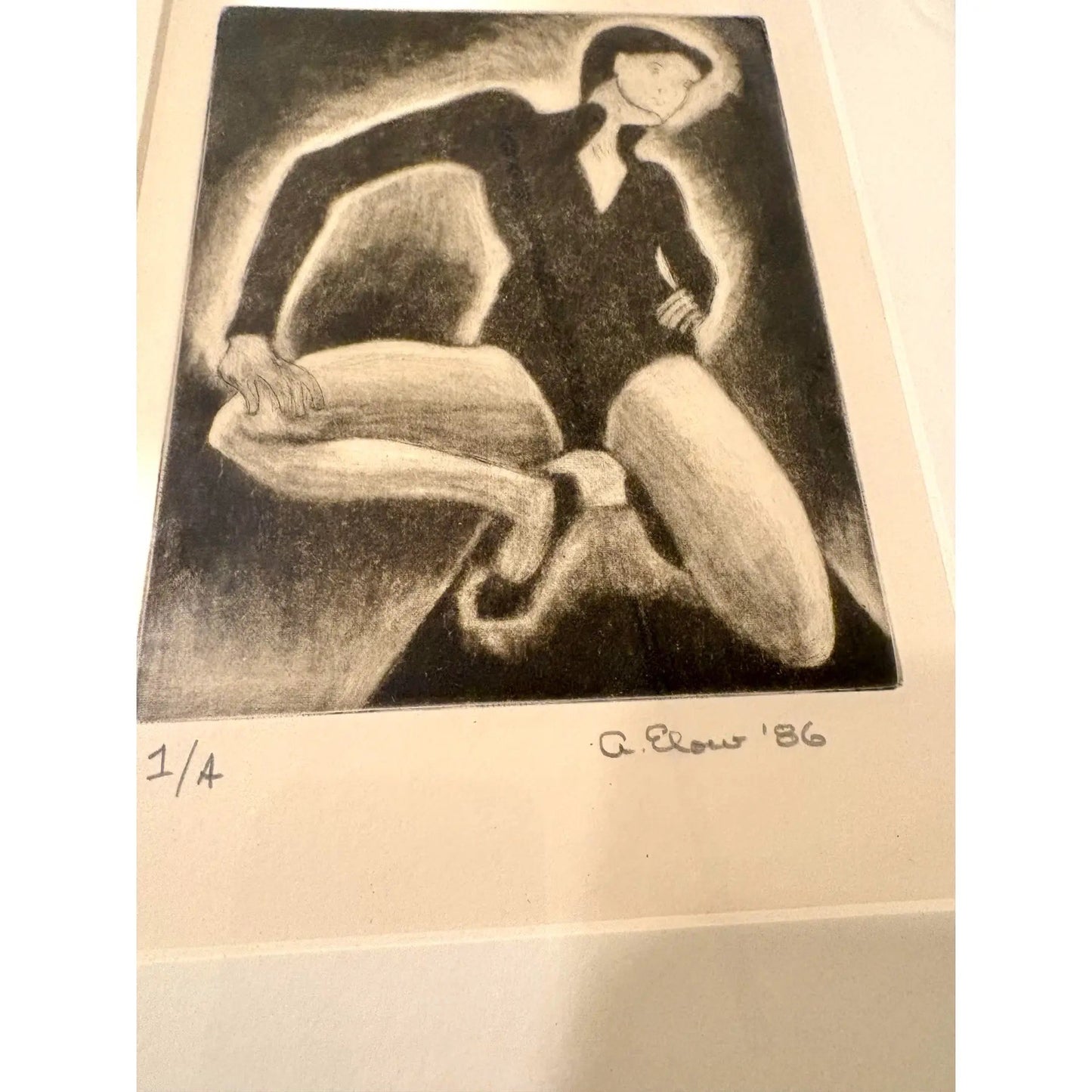 Alon Elow Figurative Etching Made by Artist in Ny Studio Signed in Pencil, 1986