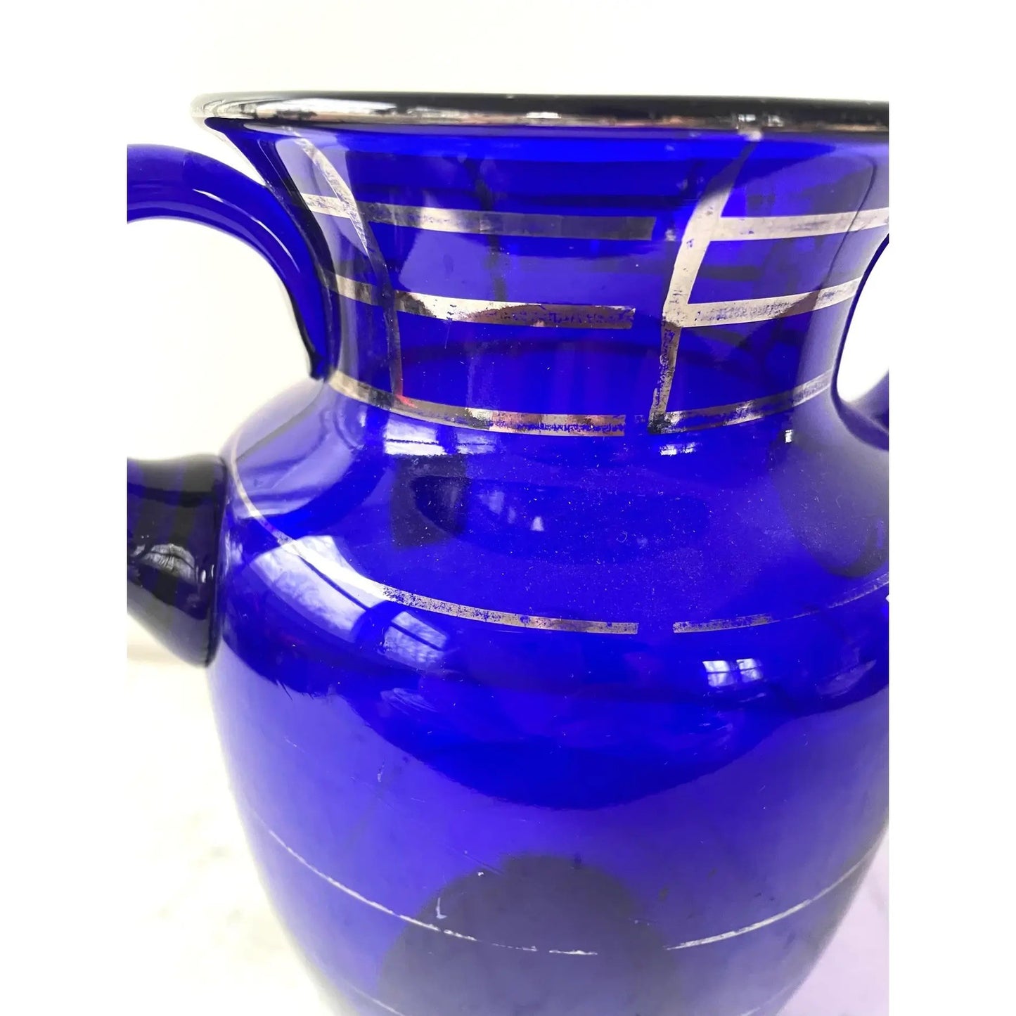 Antique Cobalt Blue Glass and Silver Urn Vase