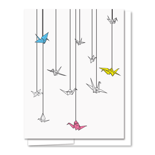 AQBF - Grullas de papel - Tarjeta de uso diario en letterpress