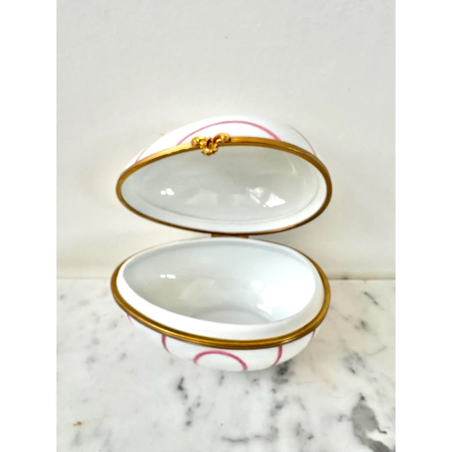 Limoges France Hand-painted Porcelain Egg Box With Brass Closure