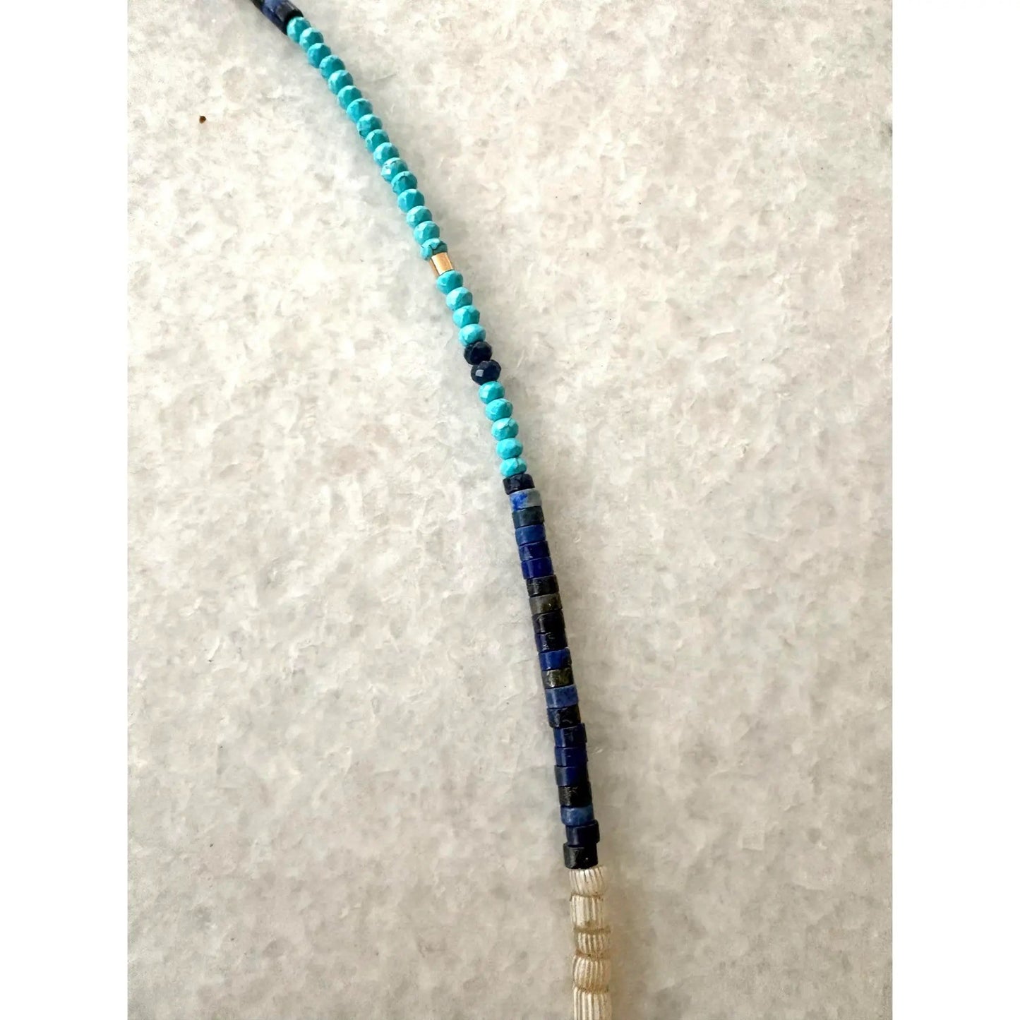 Turquoise Lapis African Trade Beads With Gold Spacers 24” Long Necklace