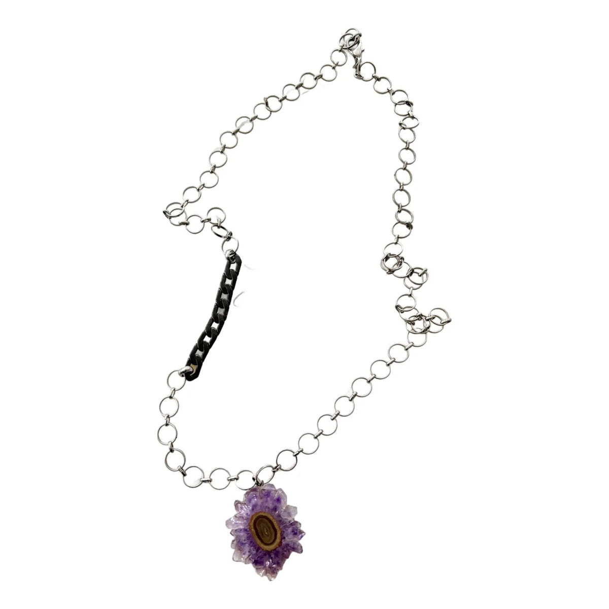 Vintage Silver Chain Necklace With Amethyst Pendant