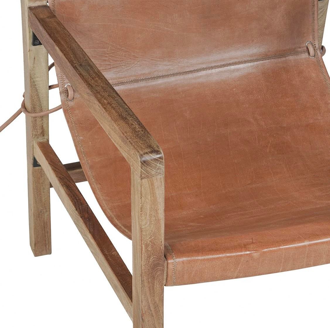 Leather and Wood Sling Chair, Matthew Izzo Home Collection