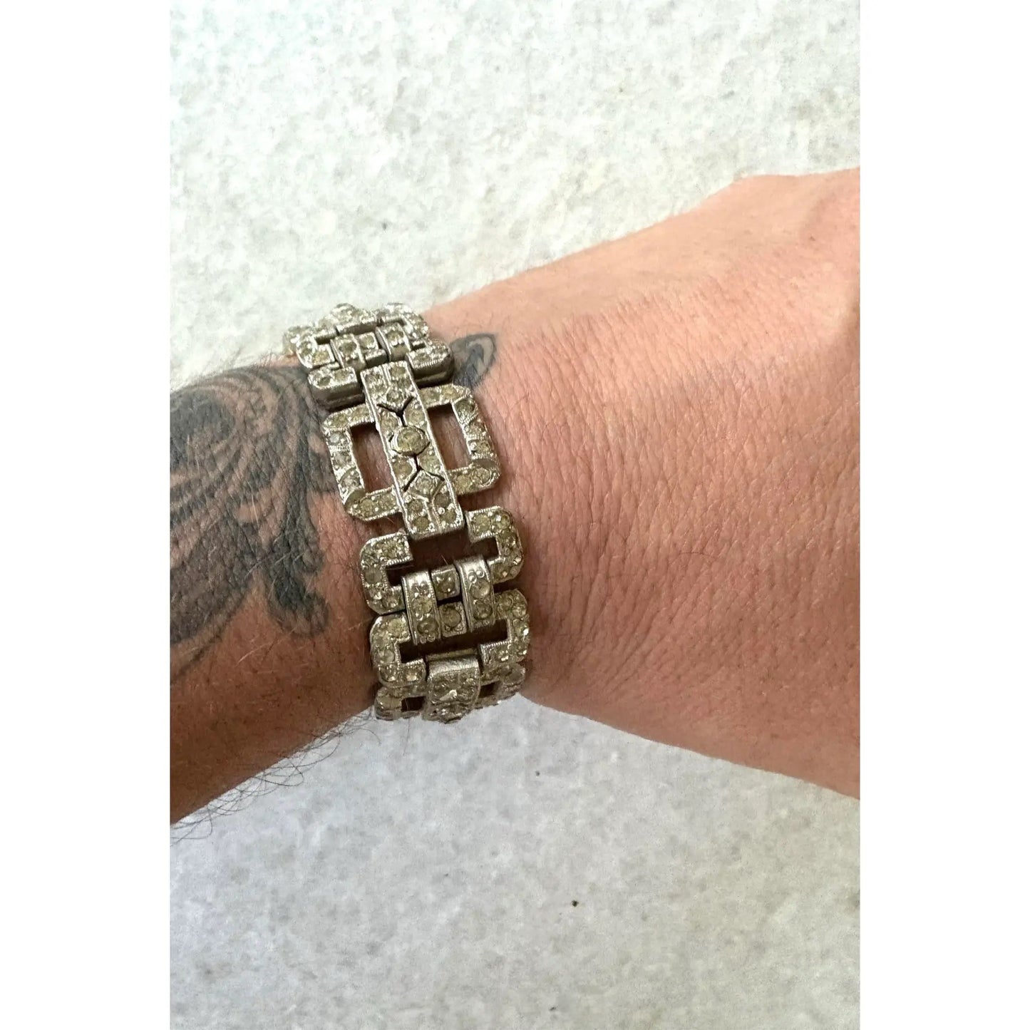 Pulsera de eslabones con diamantes de imitación Art Déco