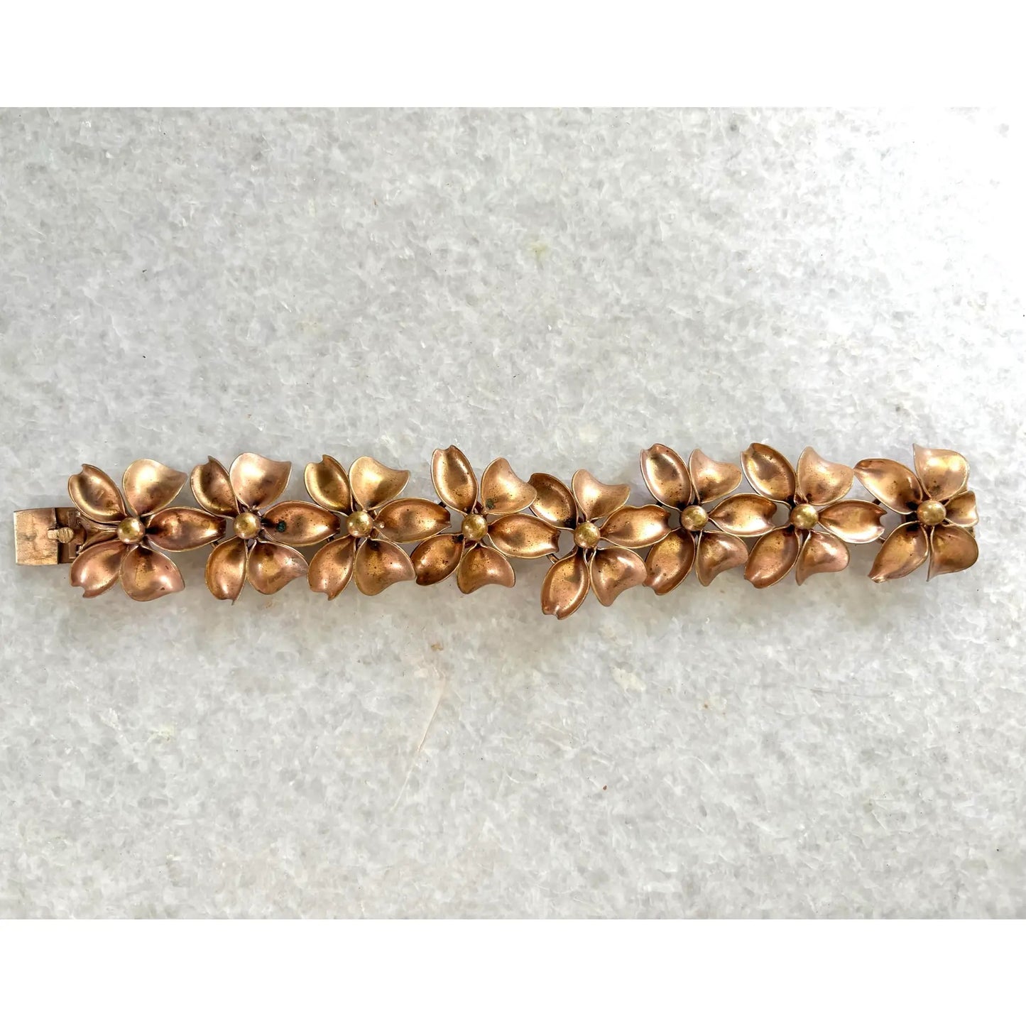 Art Deco Floral Gold Tone Sculptural Bracelet