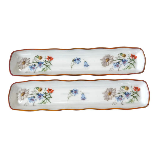 Limoges Francia Bandejas de porcelana pintadas a mano para joyas o abalorios, juego de 2