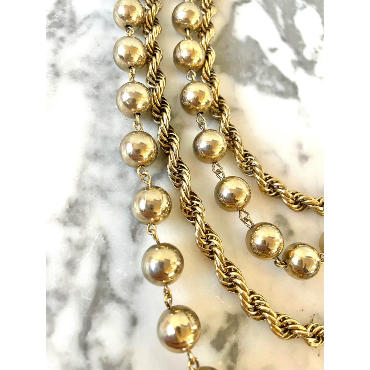 1980s Gold Tone Chain and Bead Necklace