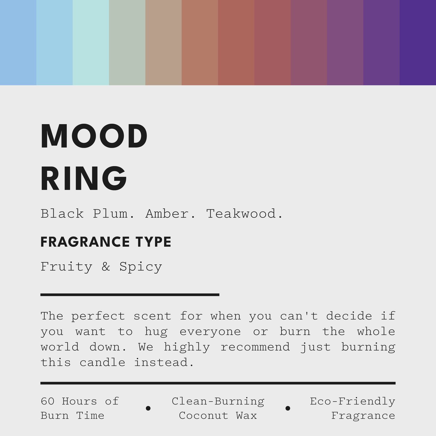 Regular Ass Candles - MOOD RING Black Plum, Amber, Teakwood 11oz Candle