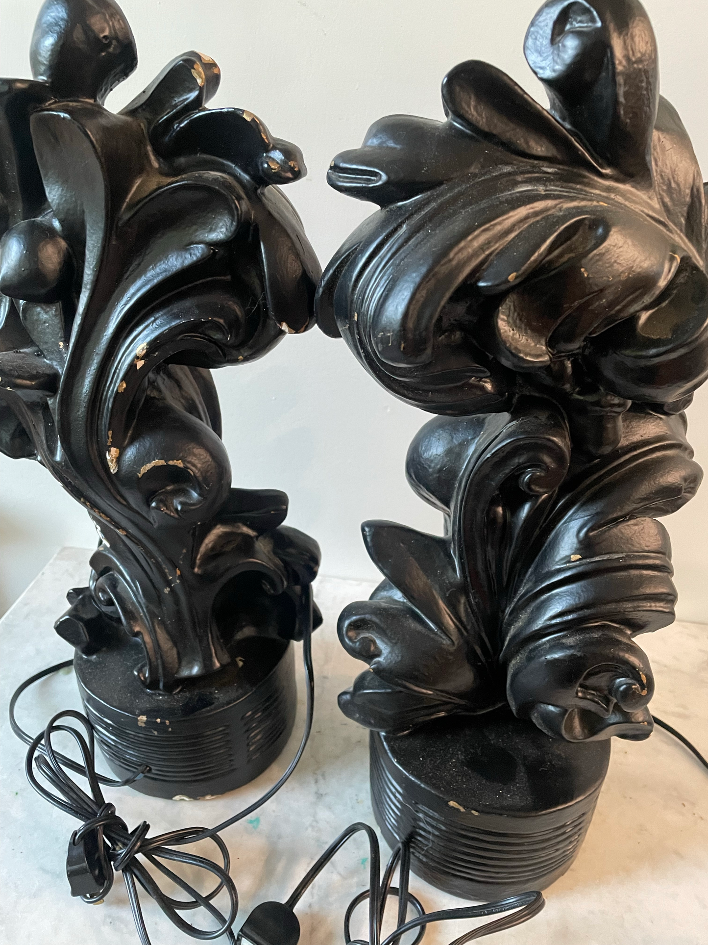 Hollywood Regency Black Painted Plaster Lamps