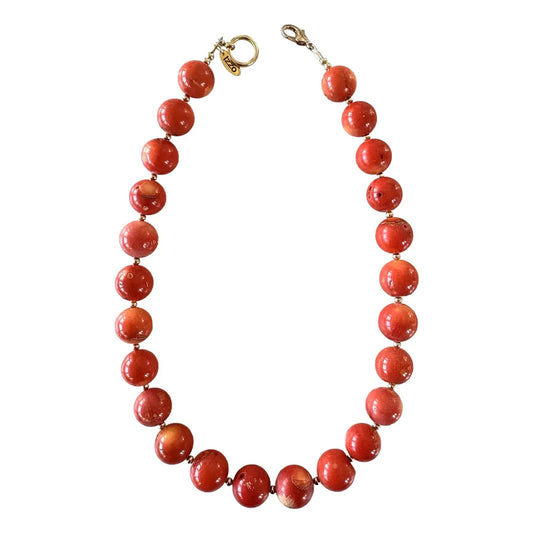 Coral Beaded Necklace With Gold Spacer Designed by Matthew Izzo