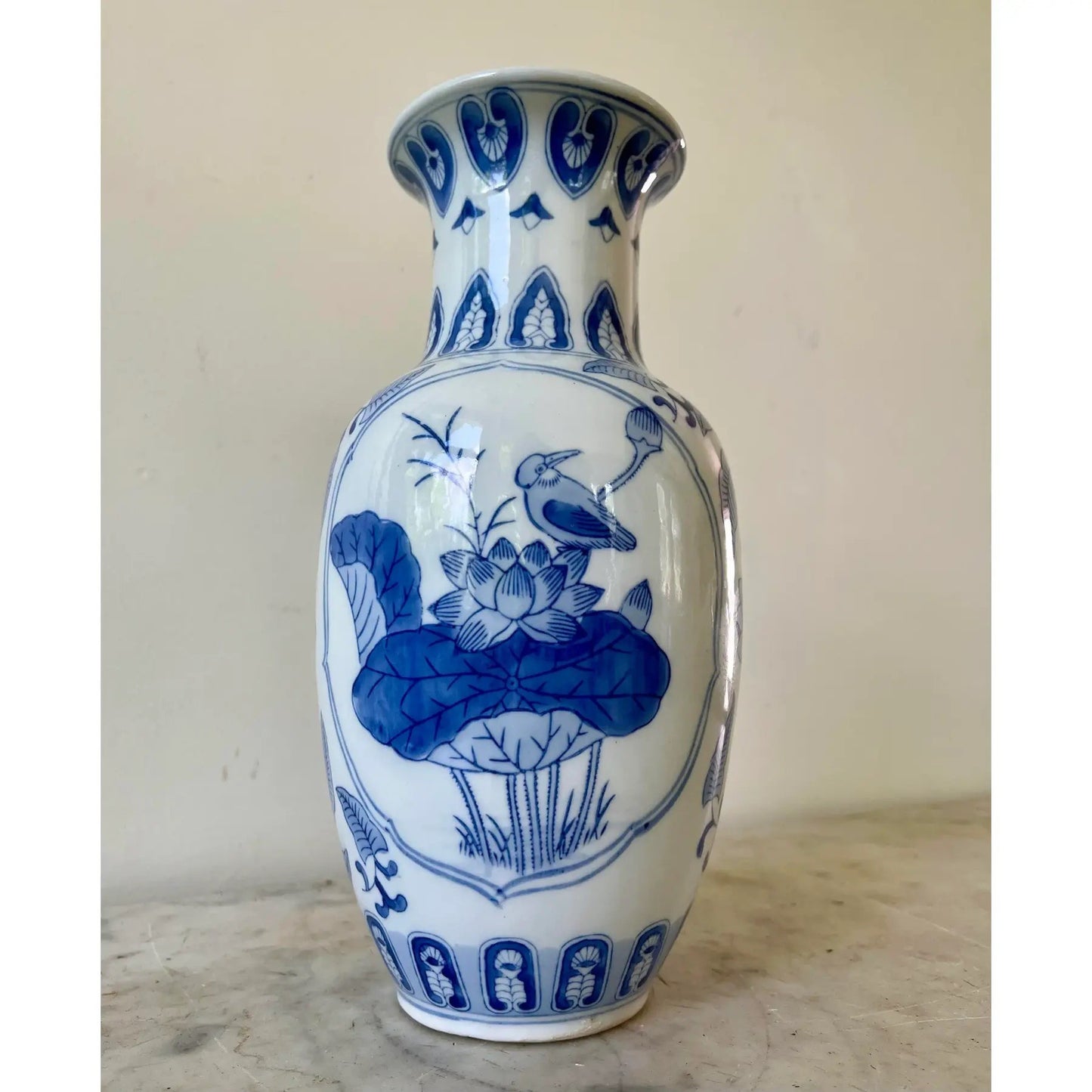 Vintage Blue & White Chinese Ceramic Vase