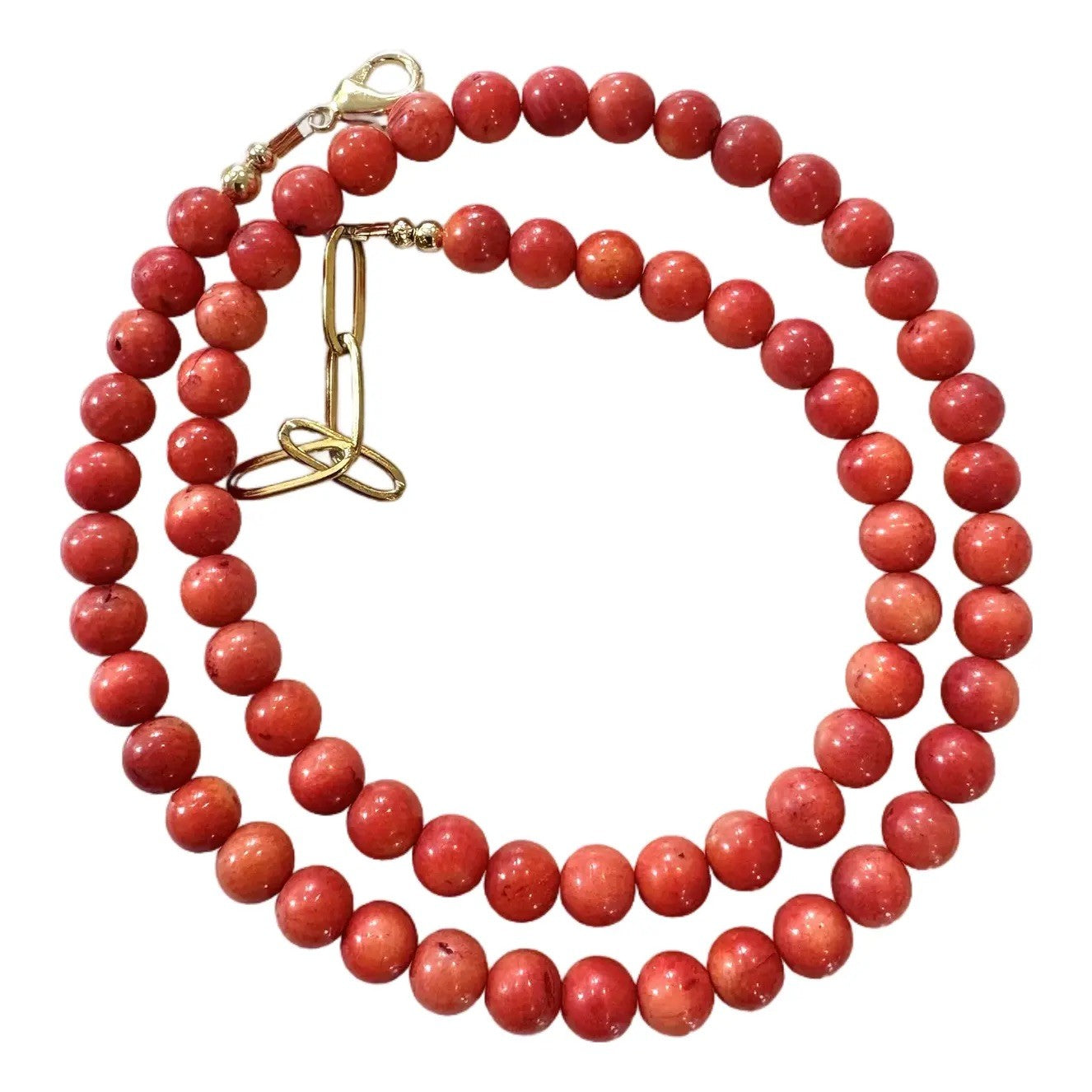 Coral Beaded Necklace With Gold Tone Clasp