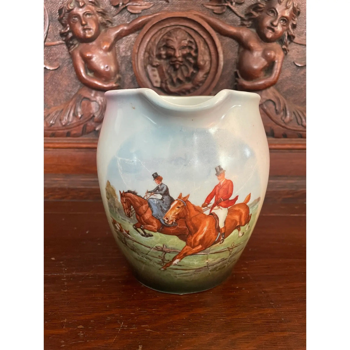 19th Century German Hunt Scene Pitcher by Wittelsbach