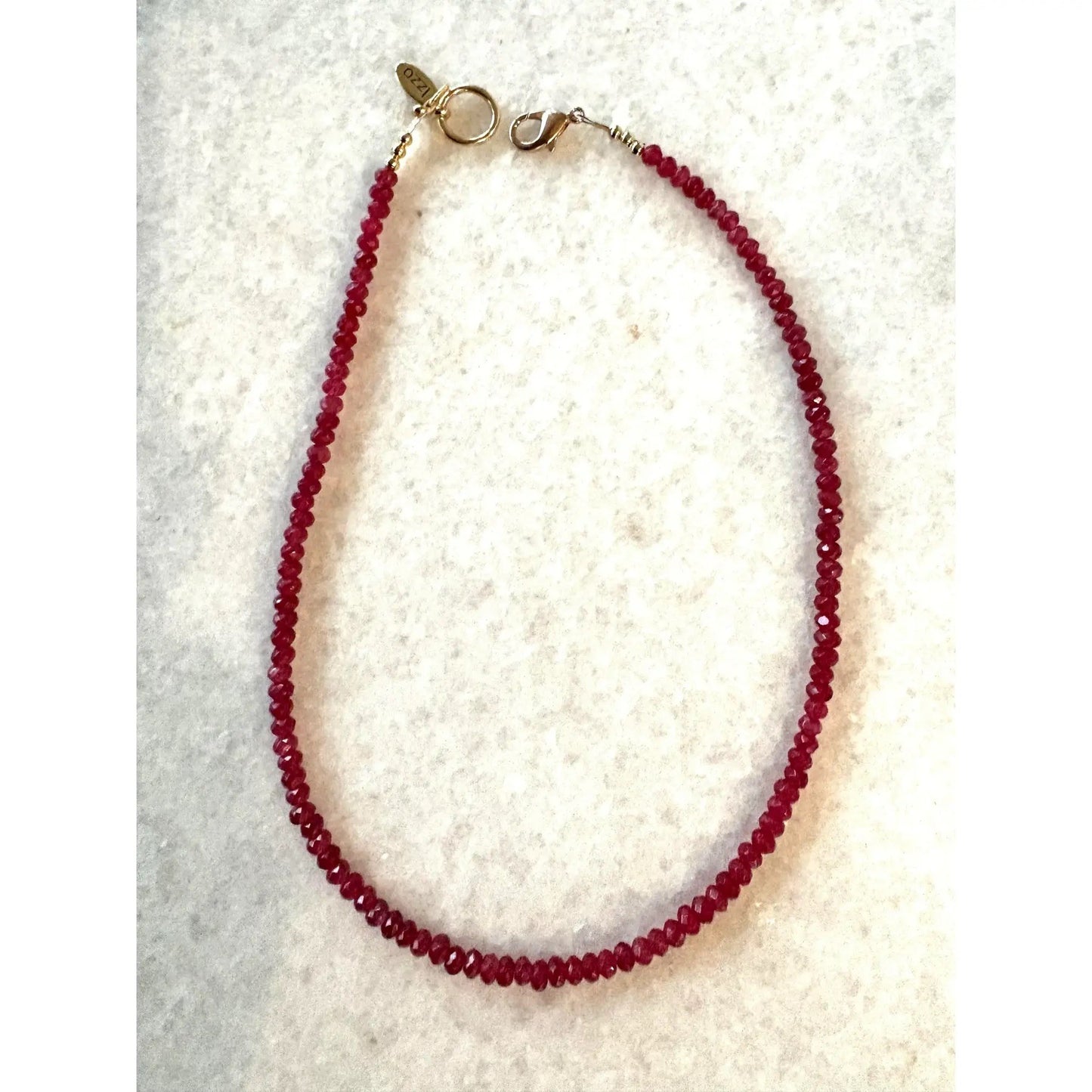 Red Quartz Faceted Beaded Necklace With Gold Tone Clasp - Designed by Matthew Izzo
