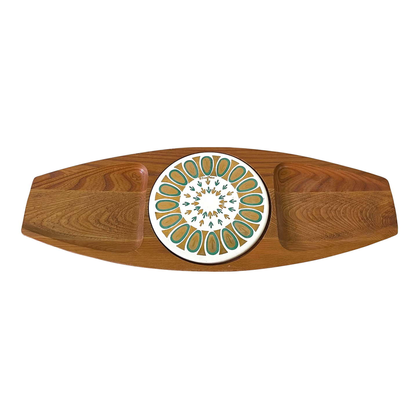 Vintage Fred Press Serving Tray With Trivet - Hand Carved Sere Wood, Japan