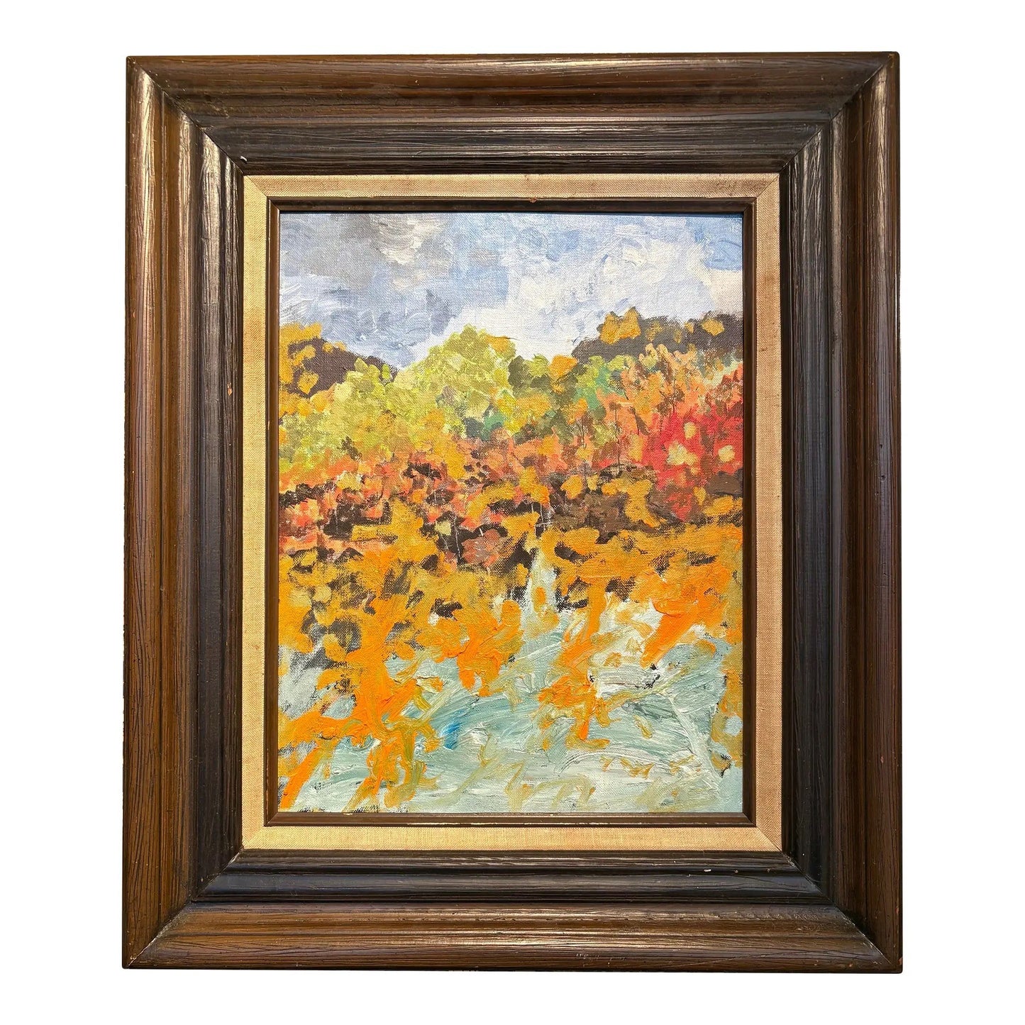 Vintage Impressionistic, Landscape Oil, Painting on Board in Vintage Wood Frame