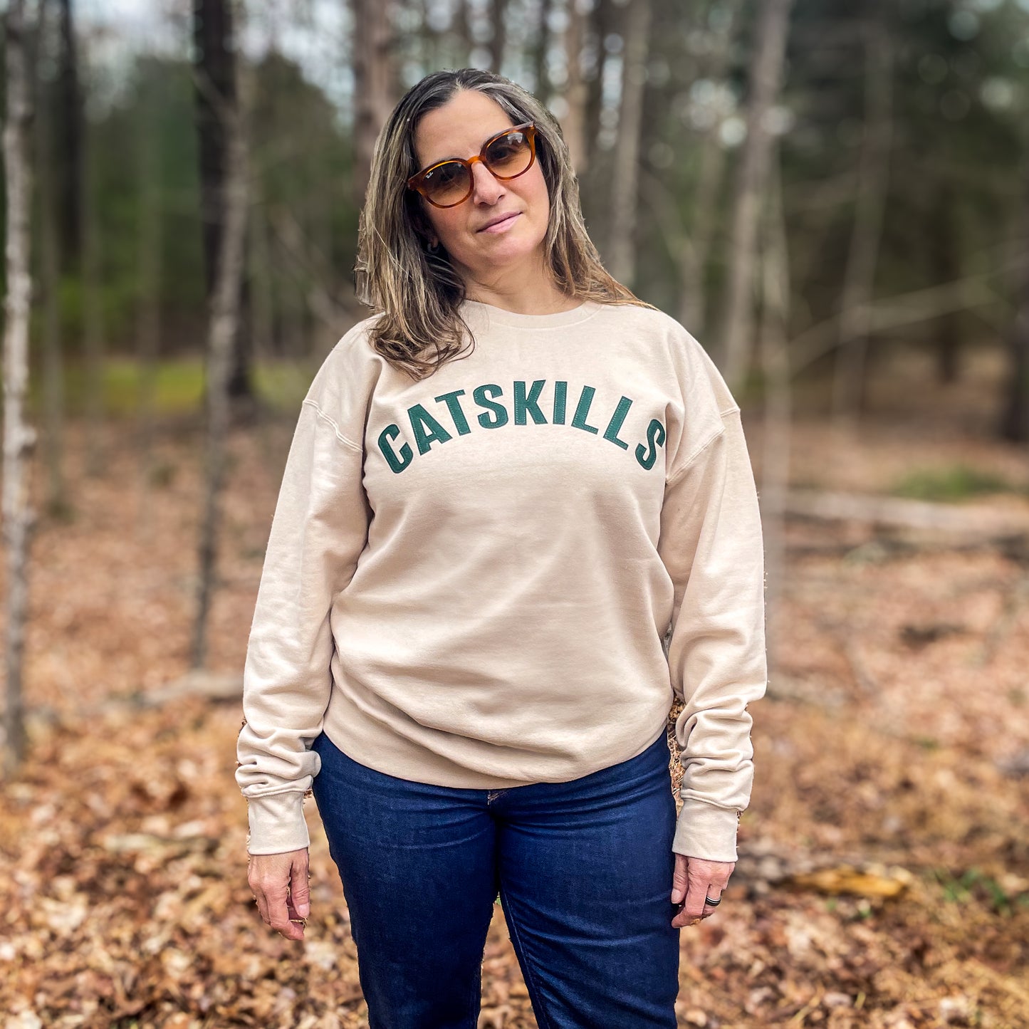Catskills Letterman - Sudadera de cuello redondo de fieltro: Avena/Arena