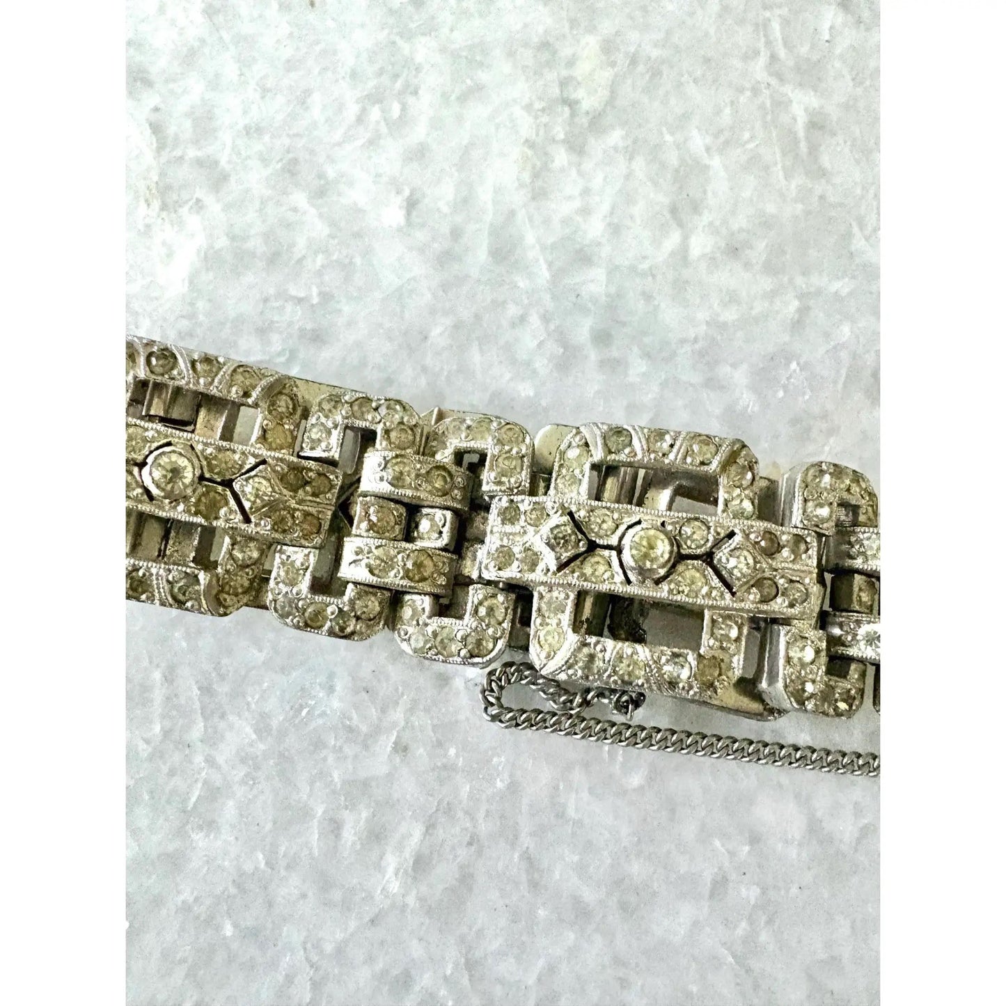 Pulsera de eslabones con diamantes de imitación Art Déco