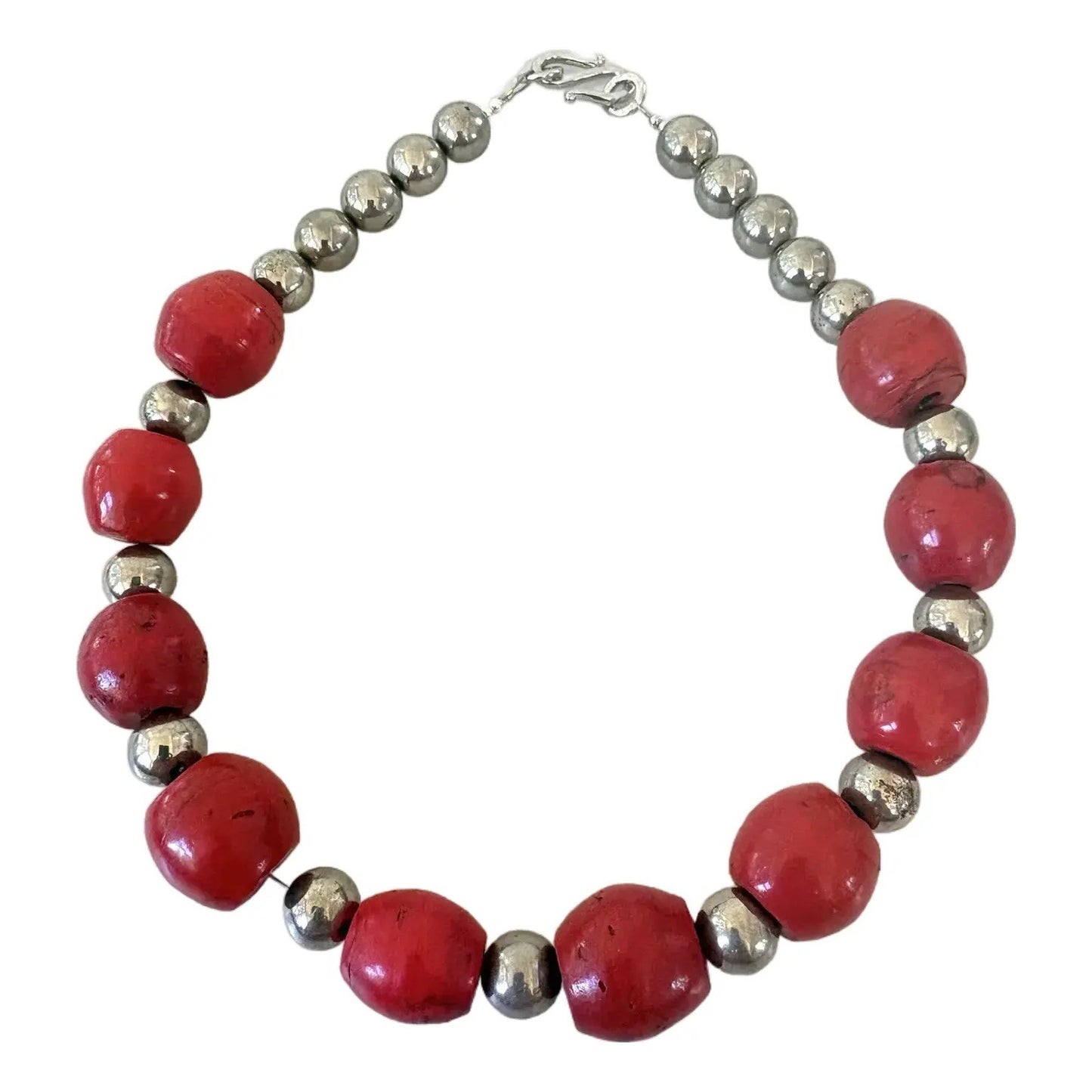 Sherpa Coral and Silver Beaded Necklace