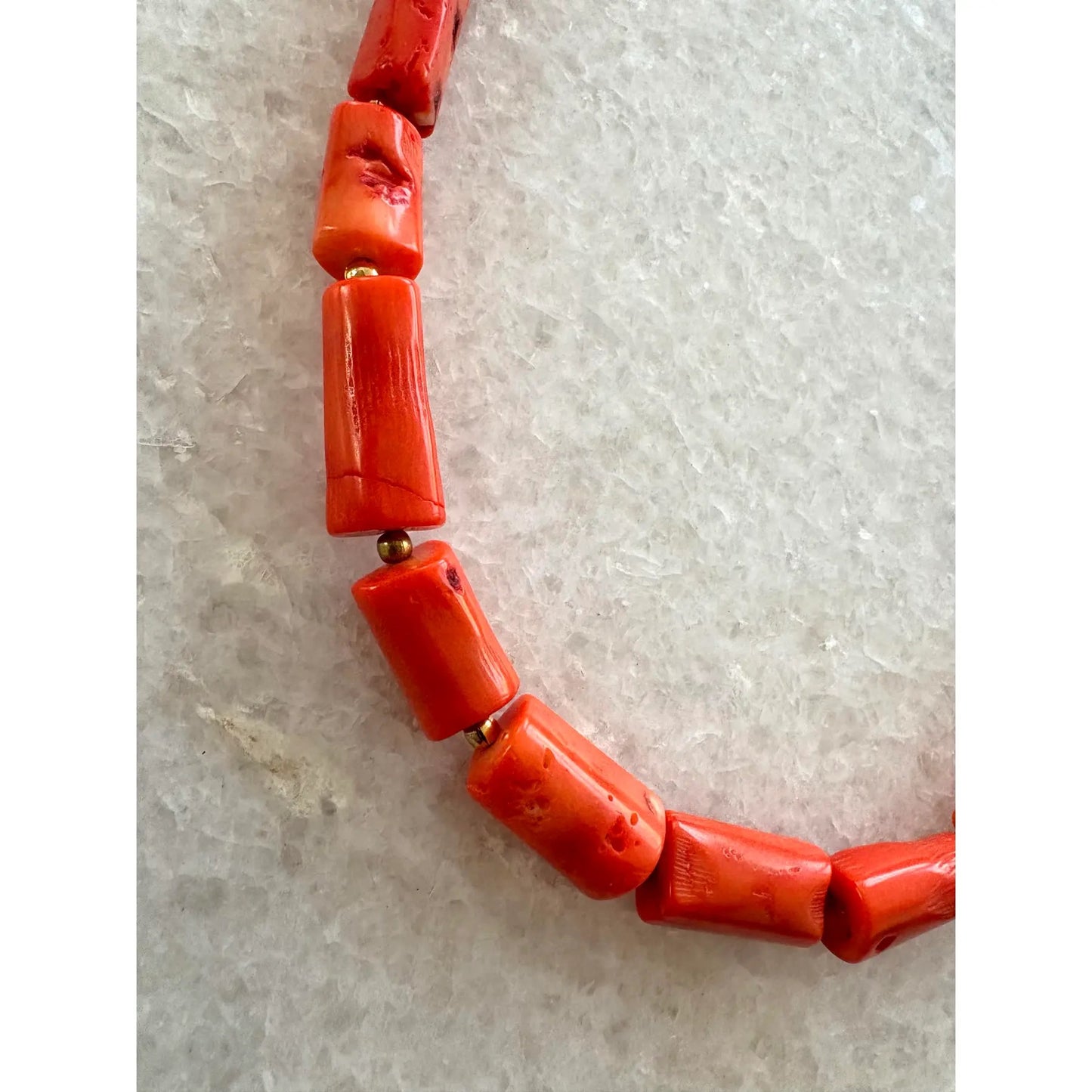 Coral Branch Necklace With Gold Tone Spacers. Spring Summer Collection by Matthew Izzo