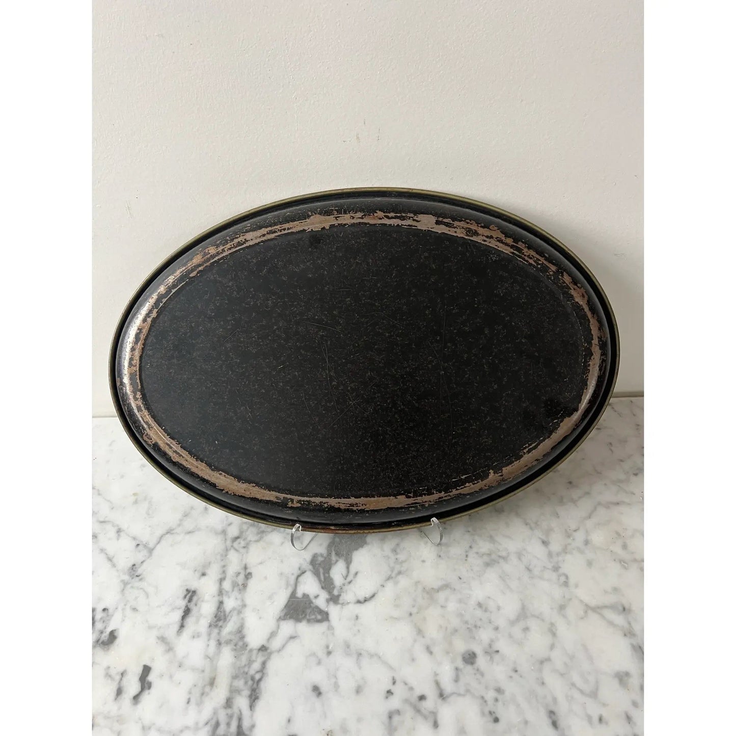 Vintage Hand-Painted Oval Metal Tray With Two Birds and Juniper Berries
