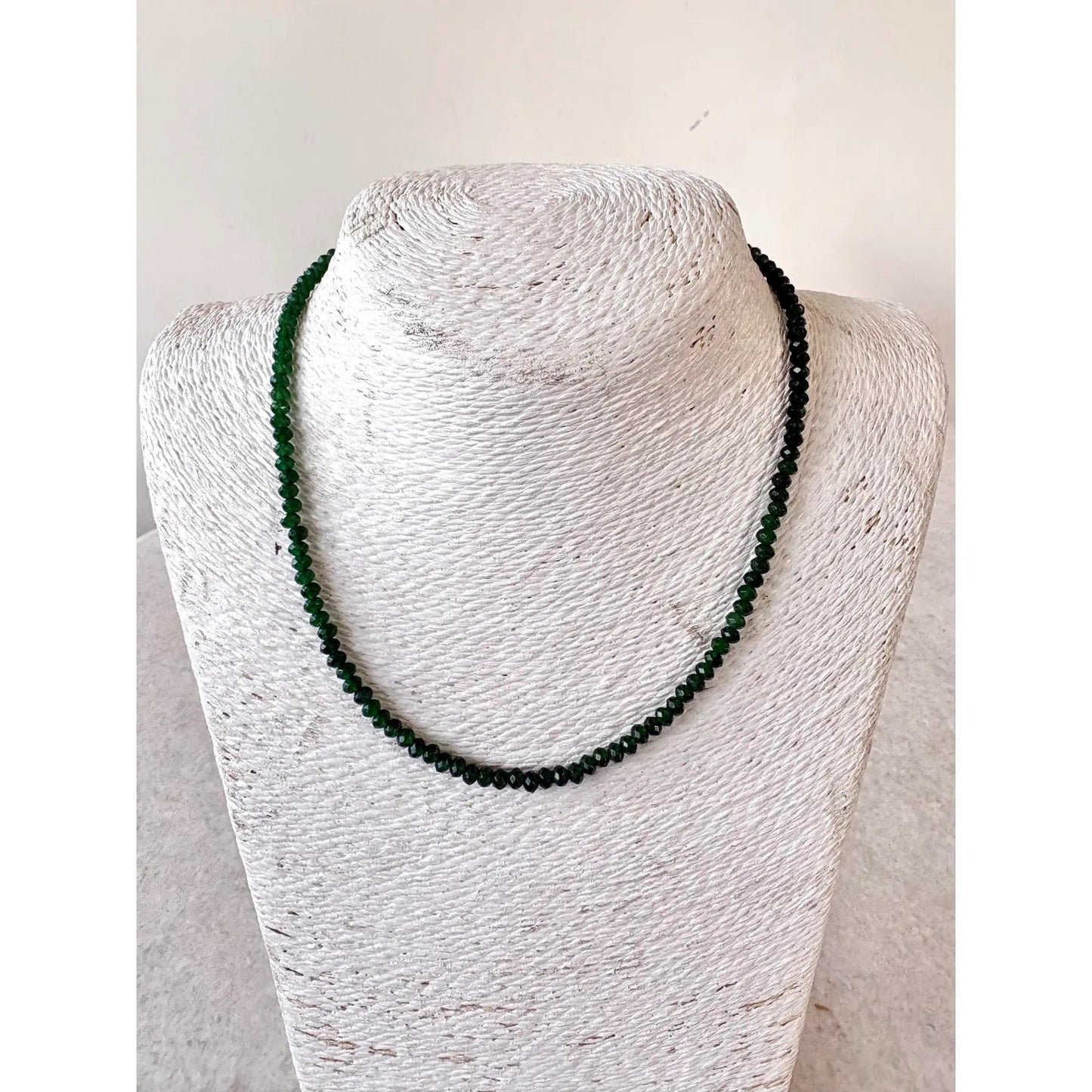 Faceted Emerald Quartz Beaded Necklace With Gold Tone, Adjustable Clasp