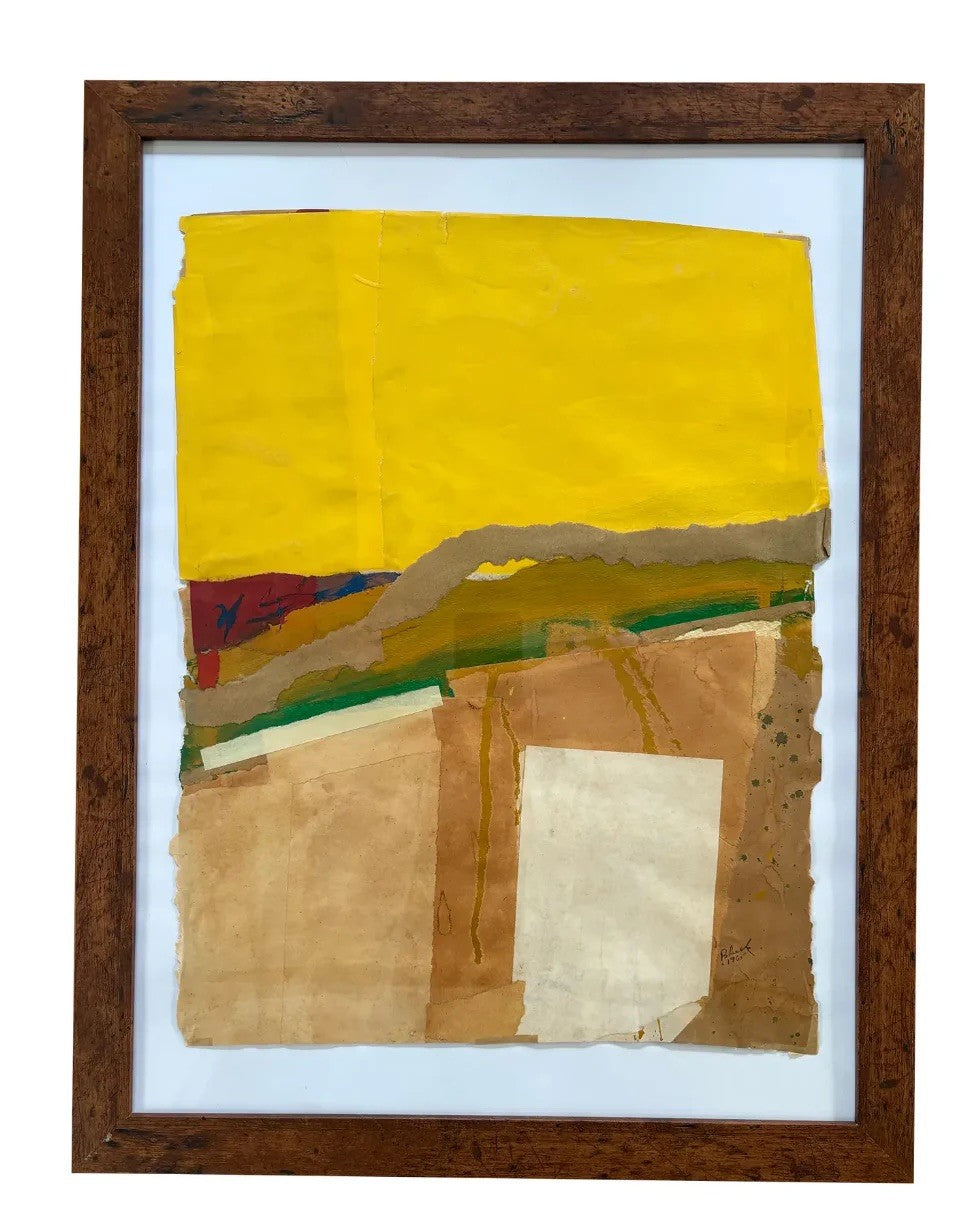 Barbara Beck Framed 1965 Mid Century Modern Paper Collage in Dark Wood Frame