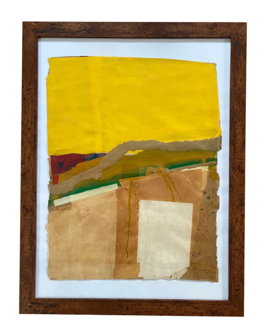Barbara Beck Framed 1965 Mid Century Modern Paper Collage in Dark Wood Frame
