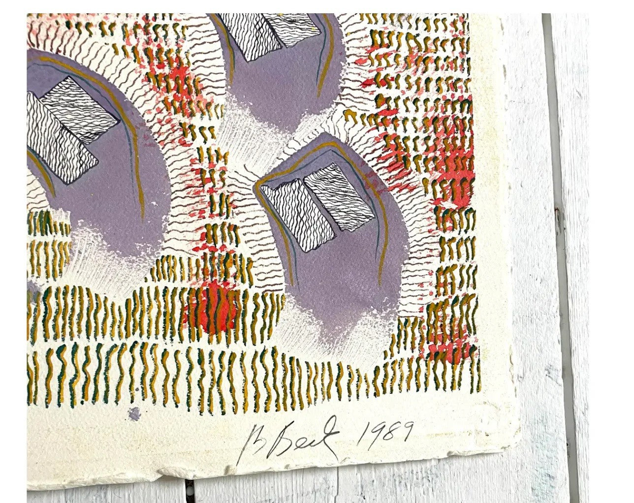 Pintura Acrílica Abstracta sobre Papel Barbara Beck 1989