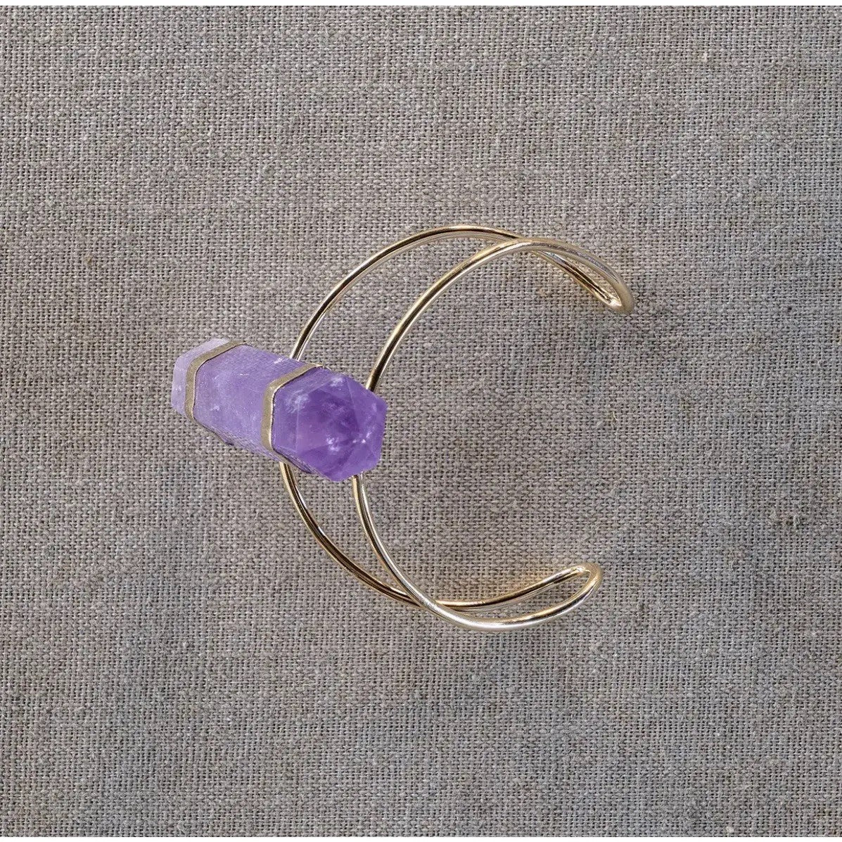 Amethyst and Gold Plated Wire Cuff Bracelet