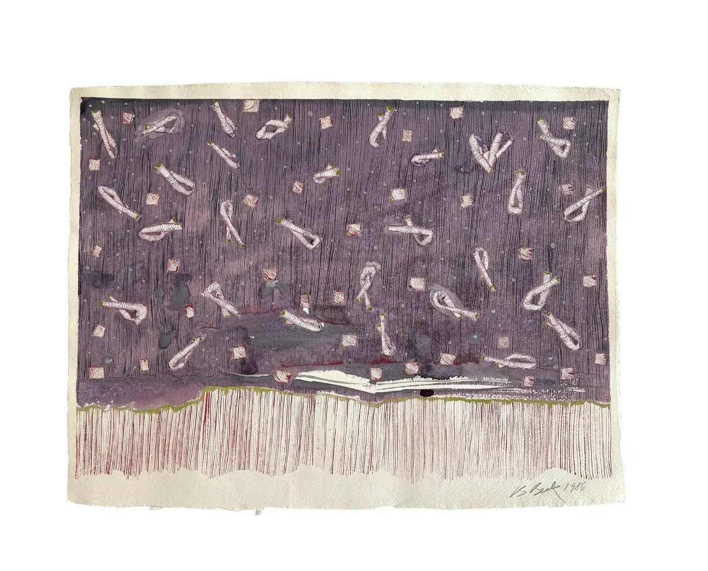 Barbara Beck 1986 Abstract Acrylic Painting on Paper