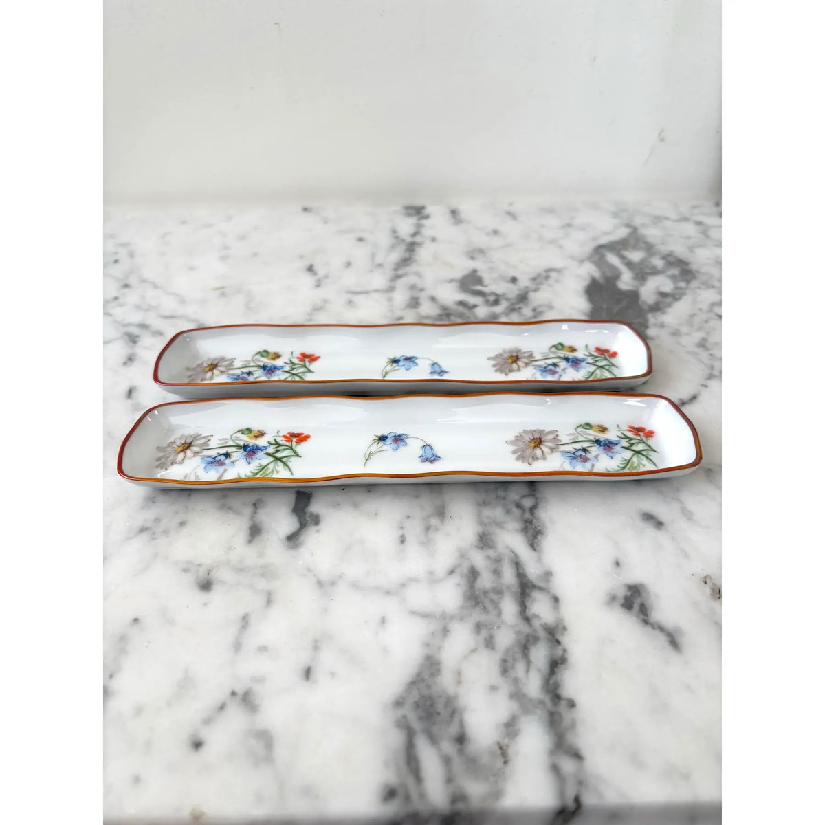 Limoges France Hand-painted Porcelain Jewelry or Trinket Trays, Set of 2