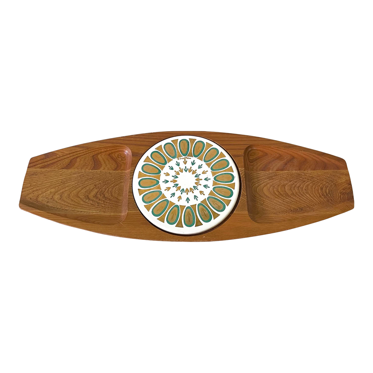 Vintage Fred Press Serving Tray With Trivet - Hand Carved Sere Wood, Japan