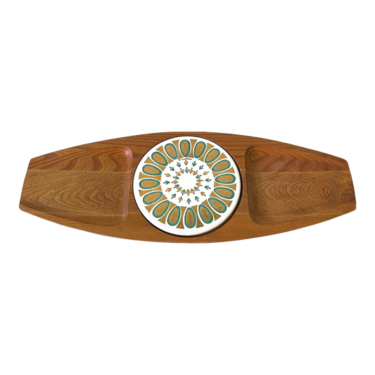 Vintage Fred Press Serving Tray With Trivet - Hand Carved Sere Wood, Japan