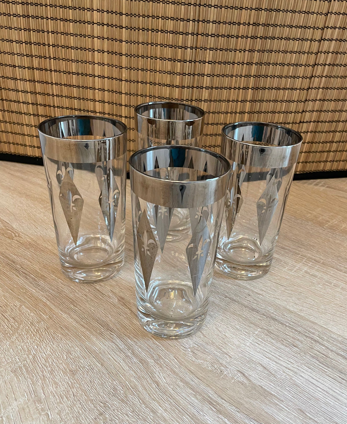 1960s Groovy Silver Rim Diamond Highball Cocktail Glass, Sold Individually