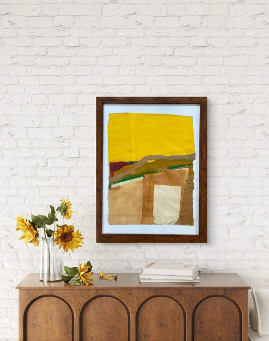 Barbara Beck Framed 1965 Mid Century Modern Paper Collage in Dark Wood Frame