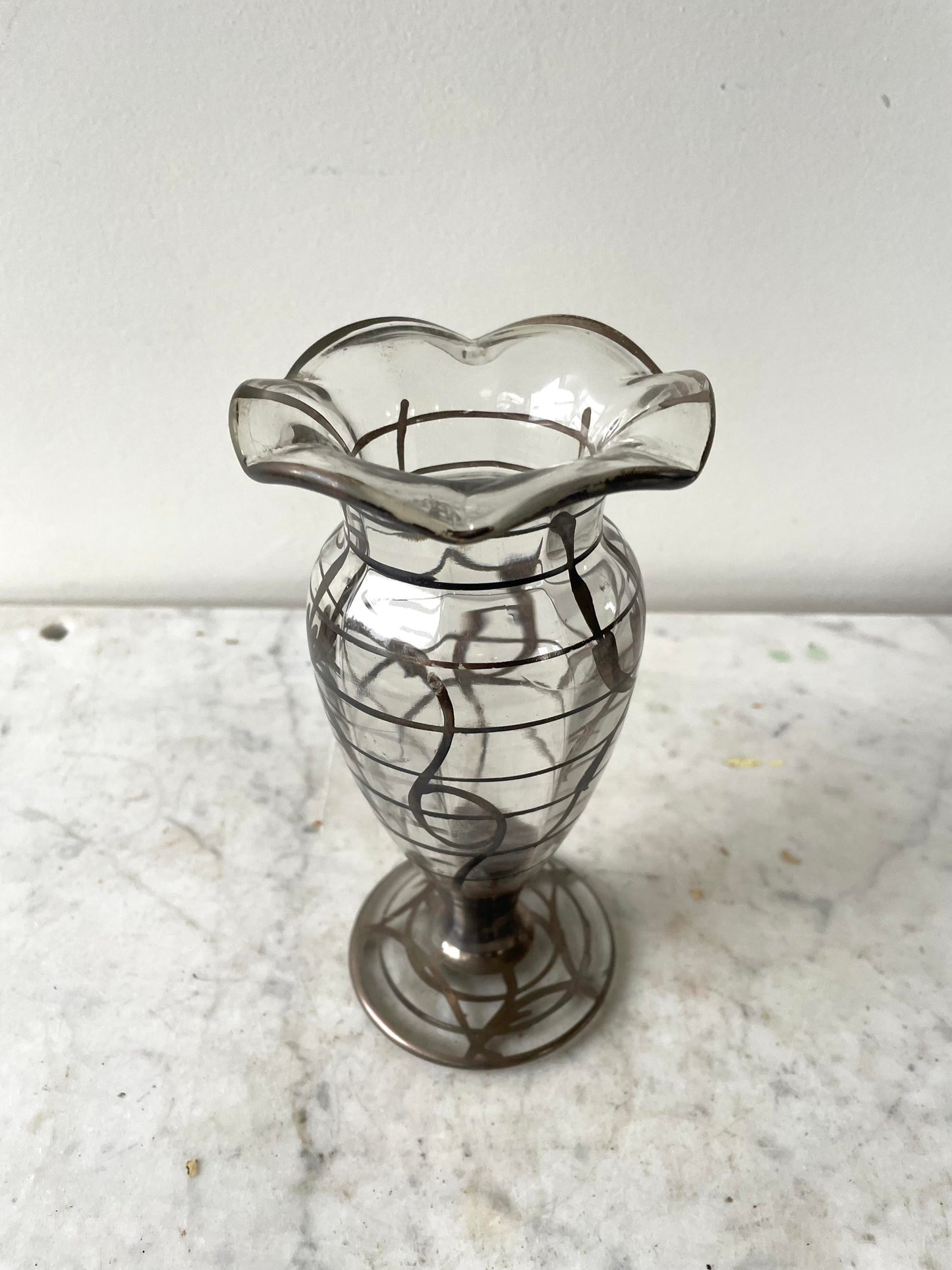 Lovely Art Nouveau Sterling Silver Overlay Glass Vase