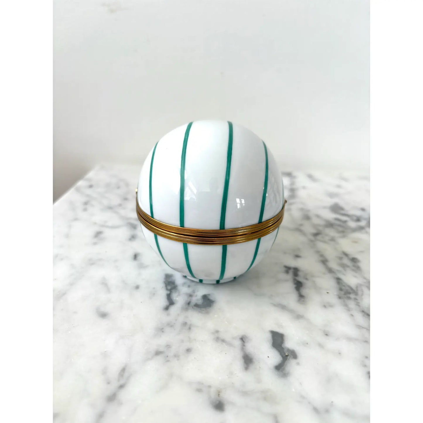 Limoges France Hand-painted Porcelain Egg Box With Brass Closure