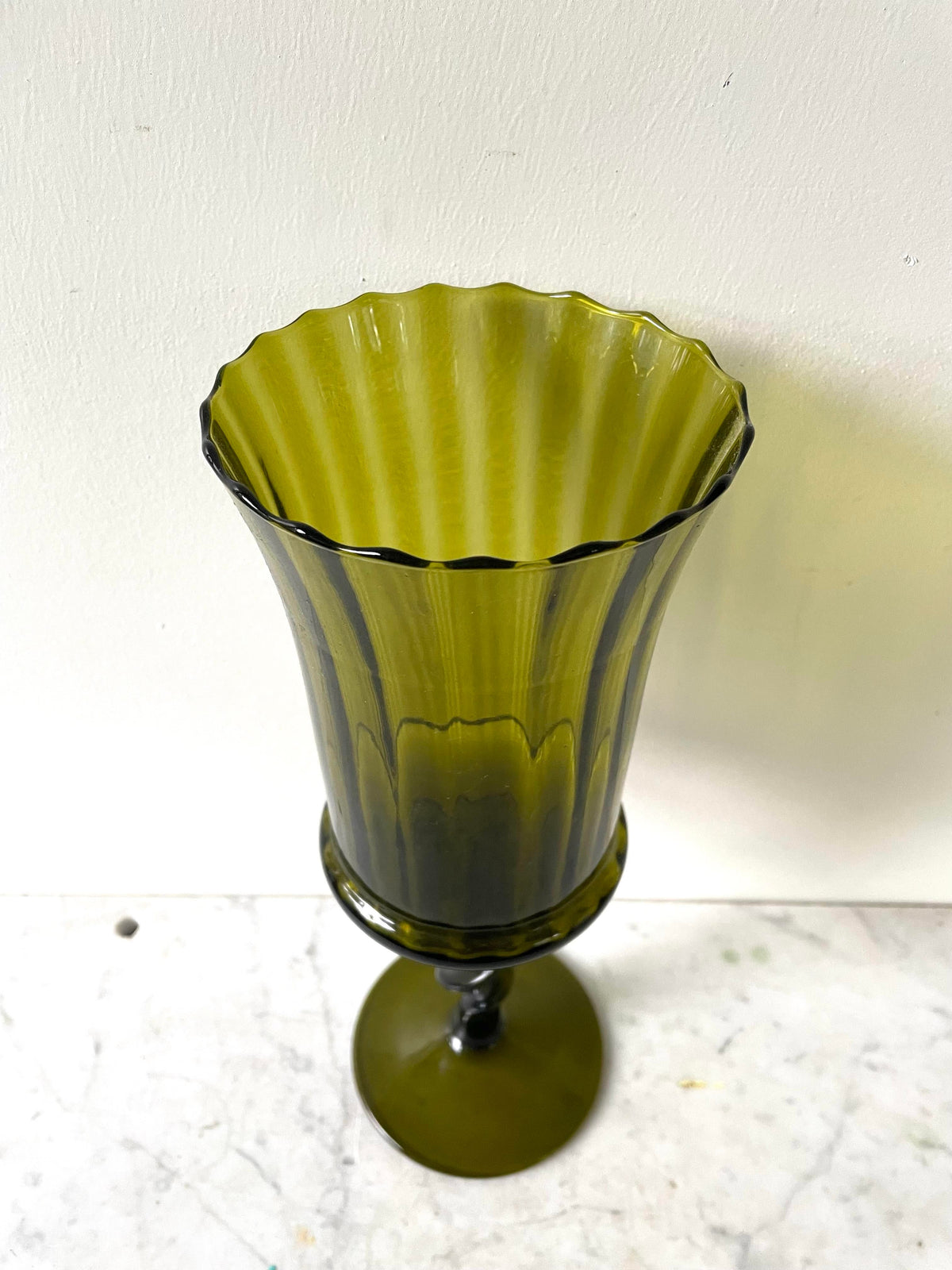 Empoli Green Glass Pedestal Vase Flared Avocado Twisted Stem