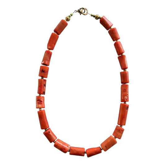 Coral Branch Necklace With Gold Tone Spacers. Spring Summer Collection by Matthew Izzo