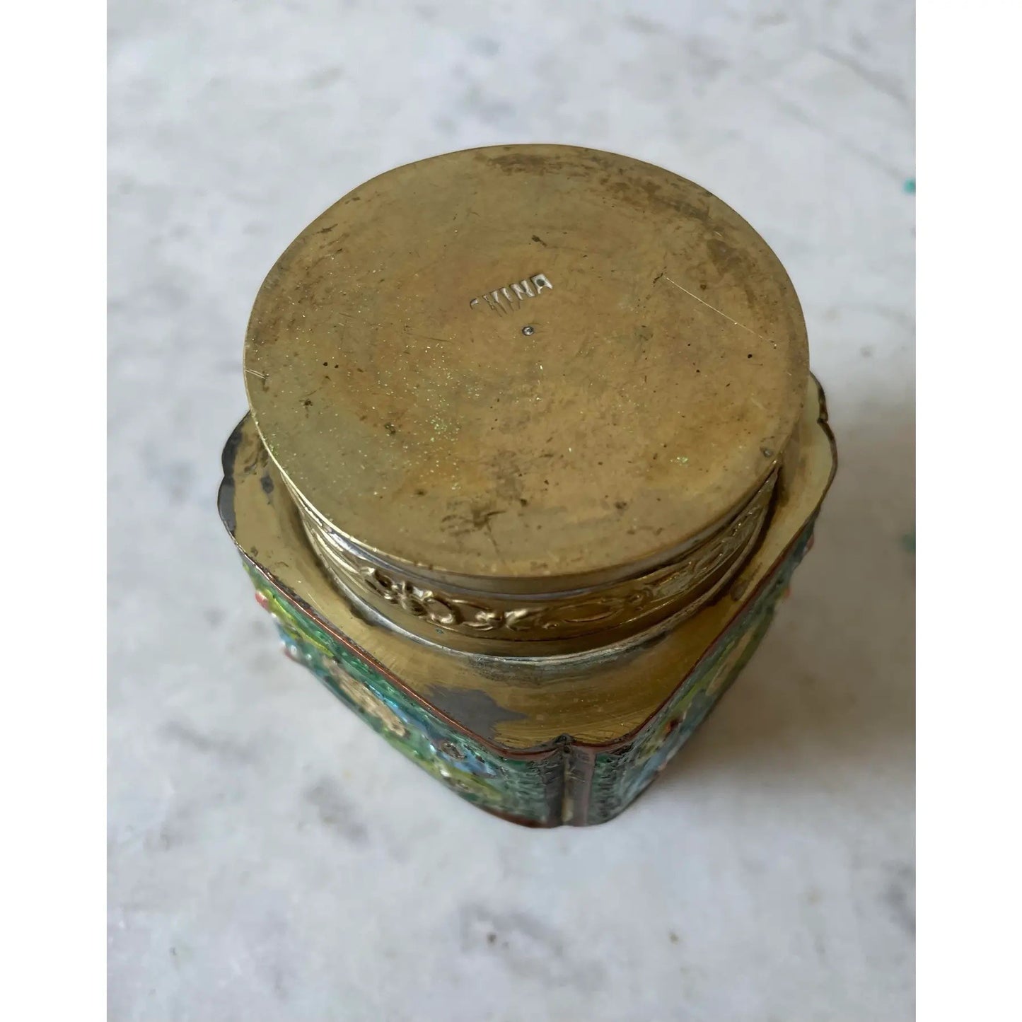 Antique Chinese Brass and Enamel Tea Box